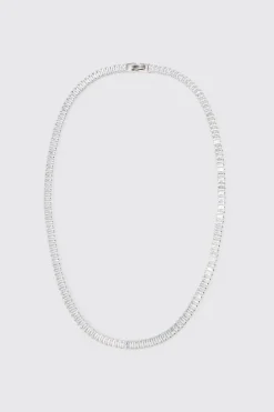 Iced Necklace In Silver | BoohooMAN UK
