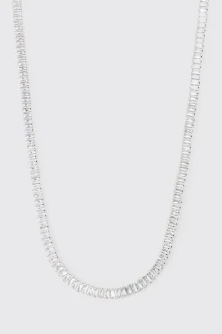 Iced Necklace In Silver | BoohooMAN UK