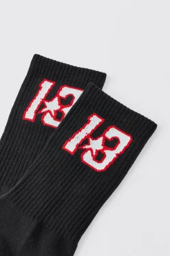 Jacquard 13 Graphic Sports Sock | BoohooMAN UK