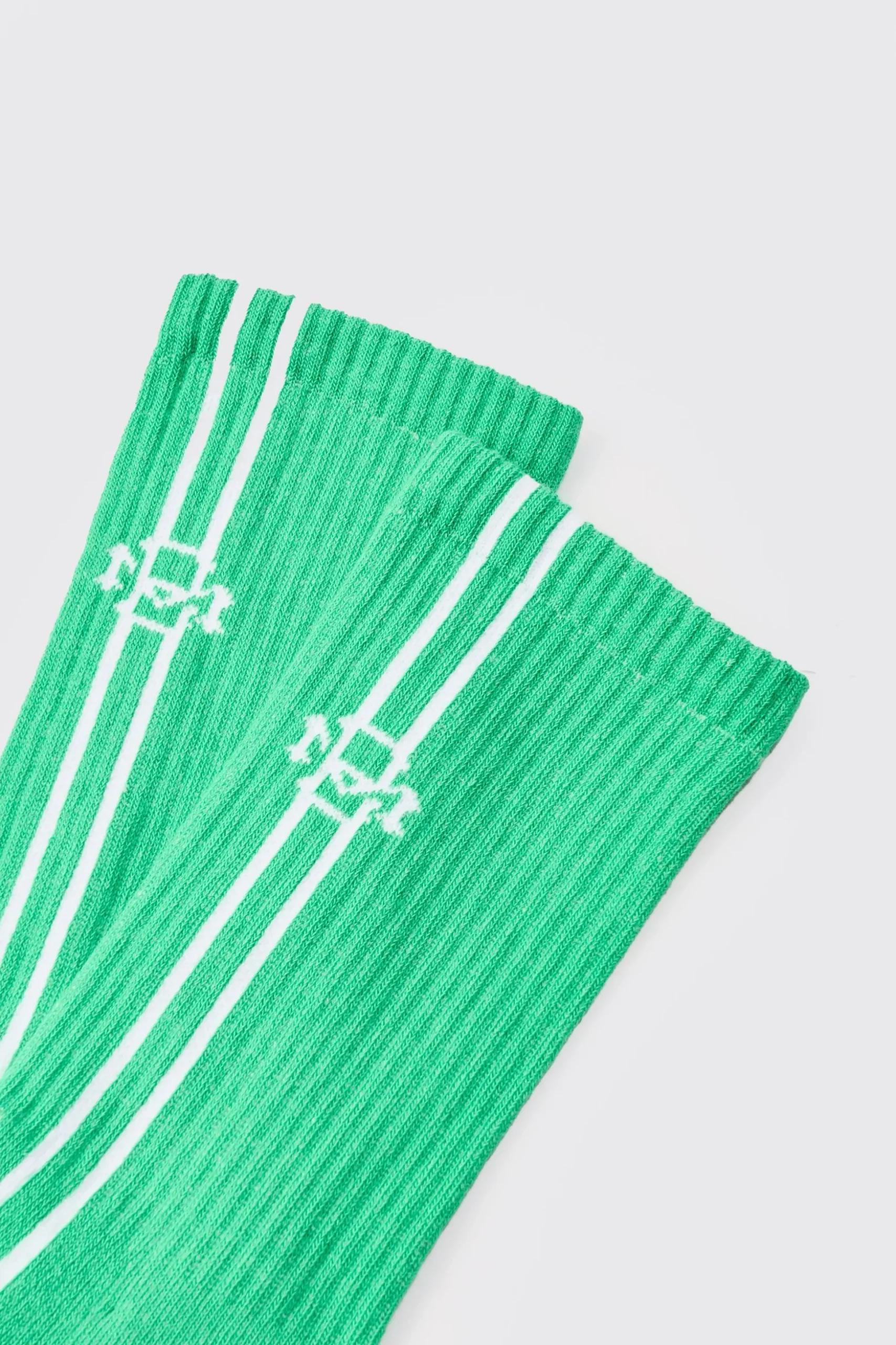 Jacquard BM Sports Stripe Sock In Green | BoohooMAN UK