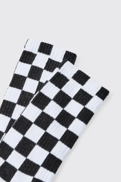 Jacquard Checkerboard Socks In Black | BoohooMAN UK