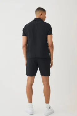 Jacquard Woven Shirt & Short Set | BoohooMAN UK