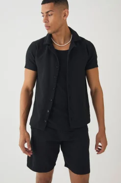 Jacquard Woven Shirt & Short Set | BoohooMAN UK