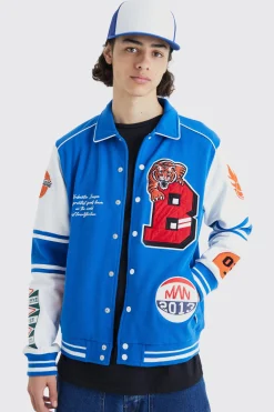 Jersey Harrington Varsity Jacket | BoohooMAN UK