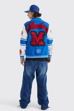 Jersey Harrington Varsity Jacket | BoohooMAN UK