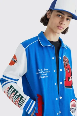 Jersey Harrington Varsity Jacket | BoohooMAN UK