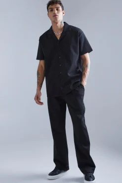 Jersey Revere Shirt And Trouser Set | BoohooMAN UK