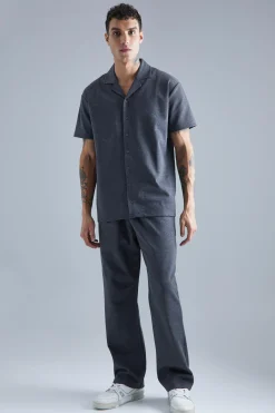 Jersey Revere Shirt And Trouser Set | BoohooMAN UK