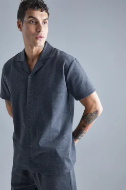 Jersey Revere Shirt And Trouser Set | BoohooMAN UK