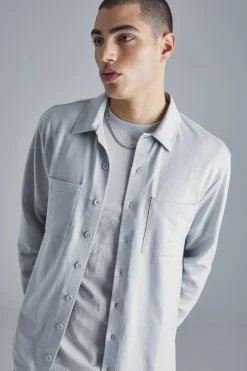 Jersey Utility Button Through Overshirt | BoohooMAN UK
