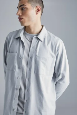 Jersey Utility Button Through Overshirt | BoohooMAN UK