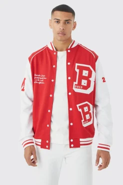 Jersey Varsity Bomber Jacket | BoohooMAN UK