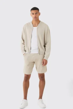 Knitted Bomber Short Tracksuit | BoohooMAN UK