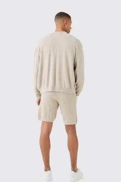 Knitted Bomber Short Tracksuit | BoohooMAN UK