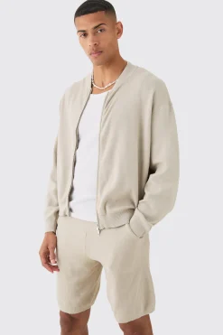 Knitted Bomber Short Tracksuit | BoohooMAN UK