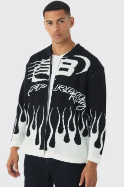 Knitted Moto Bomber Jacket In Black | BoohooMAN UK