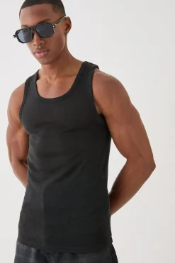 Knitted Slub Muscle Fit Vest | BoohooMAN UK