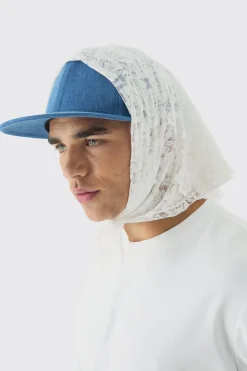 Lace Scarf Denim Snapback Cap | BoohooMAN UK