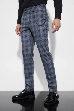 Large Check With Chain Detail Smart Trouser | BoohooMAN UK
