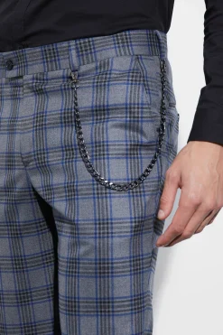 Large Check With Chain Detail Smart Trouser | BoohooMAN UK