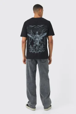 Large Scale Washed Renaissance Print T-Shirt | BoohooMAN UK