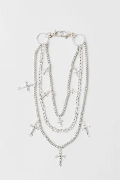 Layered Cross Jean Chain In Silver | BoohooMAN UK