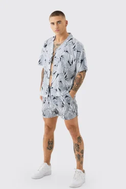 Leaf Shirt & Swim Short Set | BoohooMAN UK
