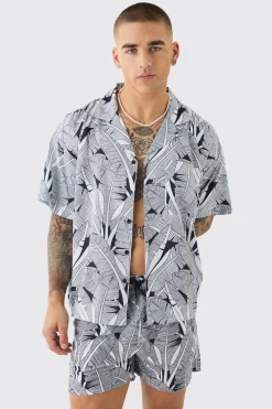 Leaf Shirt & Swim Short Set | BoohooMAN UK