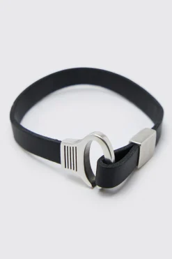 Leather Look Hook Bracelet | BoohooMAN UK