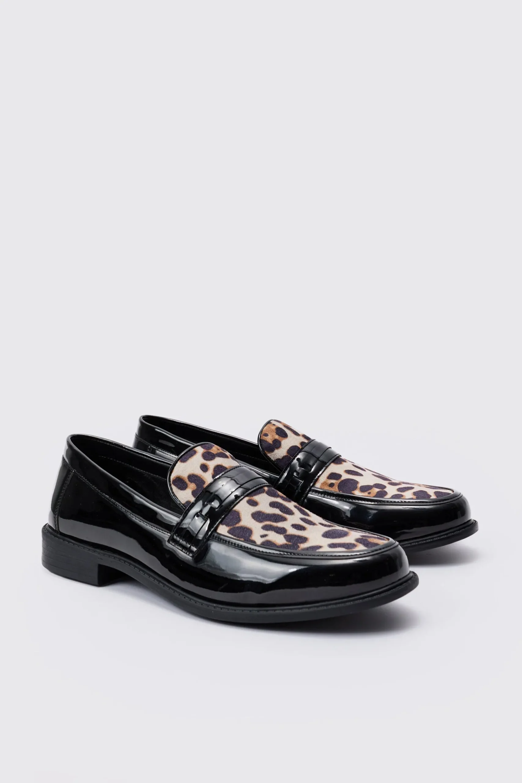 Leopard Patent PU Loafers | BoohooMAN UK