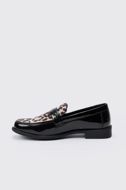 Leopard Patent PU Loafers | BoohooMAN UK