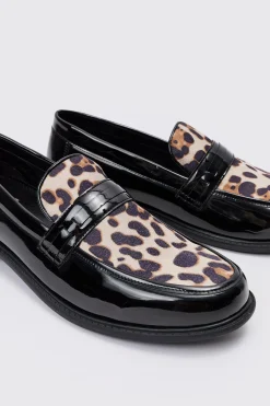 Leopard Patent PU Loafers | BoohooMAN UK