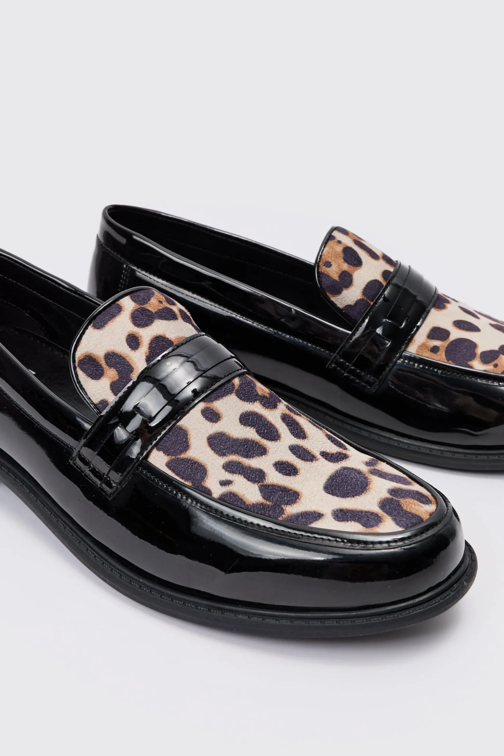 Leopard Patent PU Loafers | BoohooMAN UK