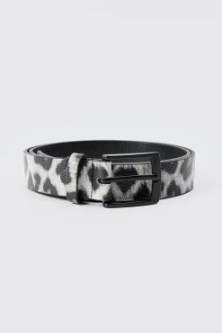 Leopard Print Belt In Grey | BoohooMAN UK