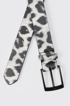 Leopard Print Belt In Grey | BoohooMAN UK