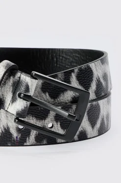 Leopard Print Belt In Grey | BoohooMAN UK