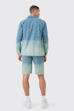 Leopard Print Denim Overshirt In Light Blue | BoohooMAN UK