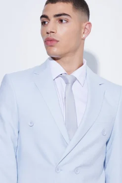 LIGHT BLUE SLIM TEXTURED SUIT JACKET AND TROUSER | BoohooMAN UK