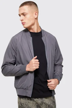 Lightweight Bomber Jacket In Grey | BoohooMAN UK