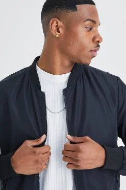 Lightweight Bomber Jacket In Black | BoohooMAN UK