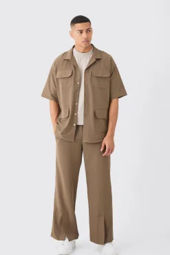 Lightweight Stretch Shirt And Split Hem Trouser Set | BoohooMAN UK