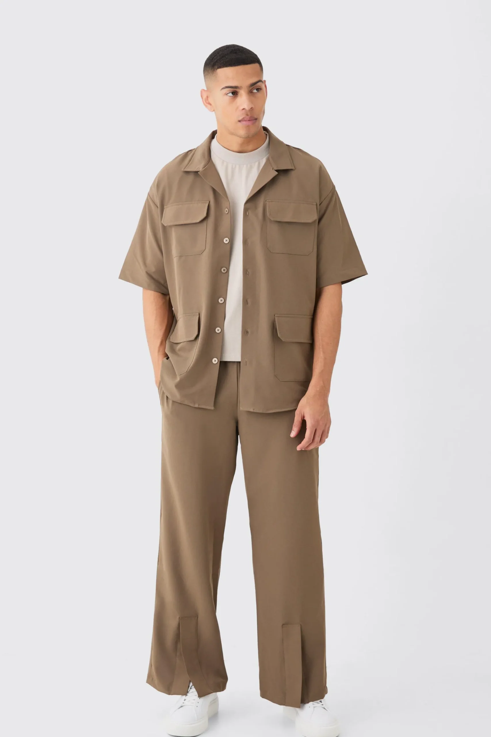 Lightweight Stretch Shirt And Split Hem Trouser Set | BoohooMAN UK