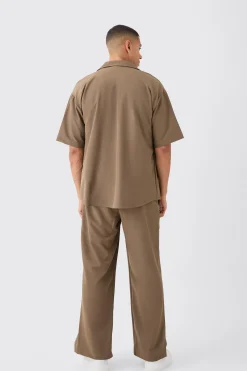 Lightweight Stretch Shirt And Split Hem Trouser Set | BoohooMAN UK