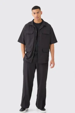 Lightweight Stretch Shirt And Split Hem Trouser Set | BoohooMAN UK