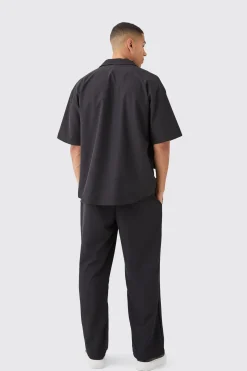 Lightweight Stretch Shirt And Split Hem Trouser Set | BoohooMAN UK
