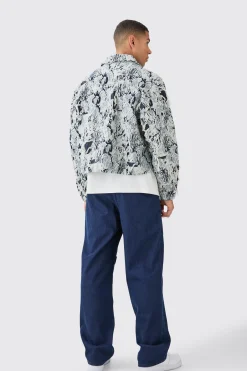 Lil Tjay Boxy Distressed Tapestry Denim Jacket | BoohooMAN UK