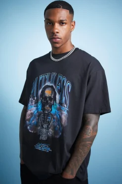 Lil Tjay Oversized Ruthless Skull Graphic T-shirt | BoohooMAN UK