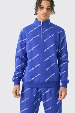 Limited Edition All Over Print Slim Quarter Zip Tracksuit | BoohooMAN UK