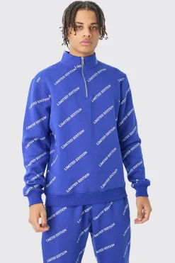 Limited Edition All Over Print Slim Quarter Zip Tracksuit | BoohooMAN UK