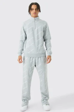 Limited Edition All Over Print Slim Quarter Zip Tracksuit | BoohooMAN UK